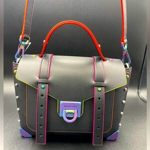 Michael Kors Manhattan Medium Contrast-Trim Leather Satchel Black